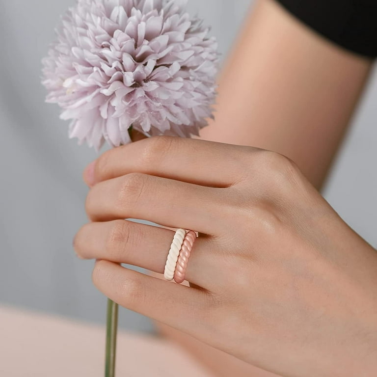 Egnaro Silicone Wedding Ring for Women,Thin and Stackble Braided