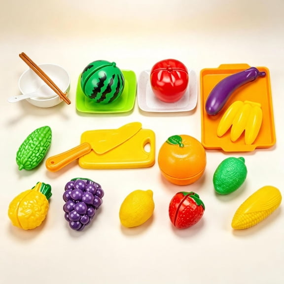 Kids Cutting Play Food Fruits Vegetables Toy Set, Toddler Pretend Kitchen Toy, Educational Fine Motor Skills Toy, Birthday Holiday Gift for Boys Girls Ages 3 4 5 6 Years Old
