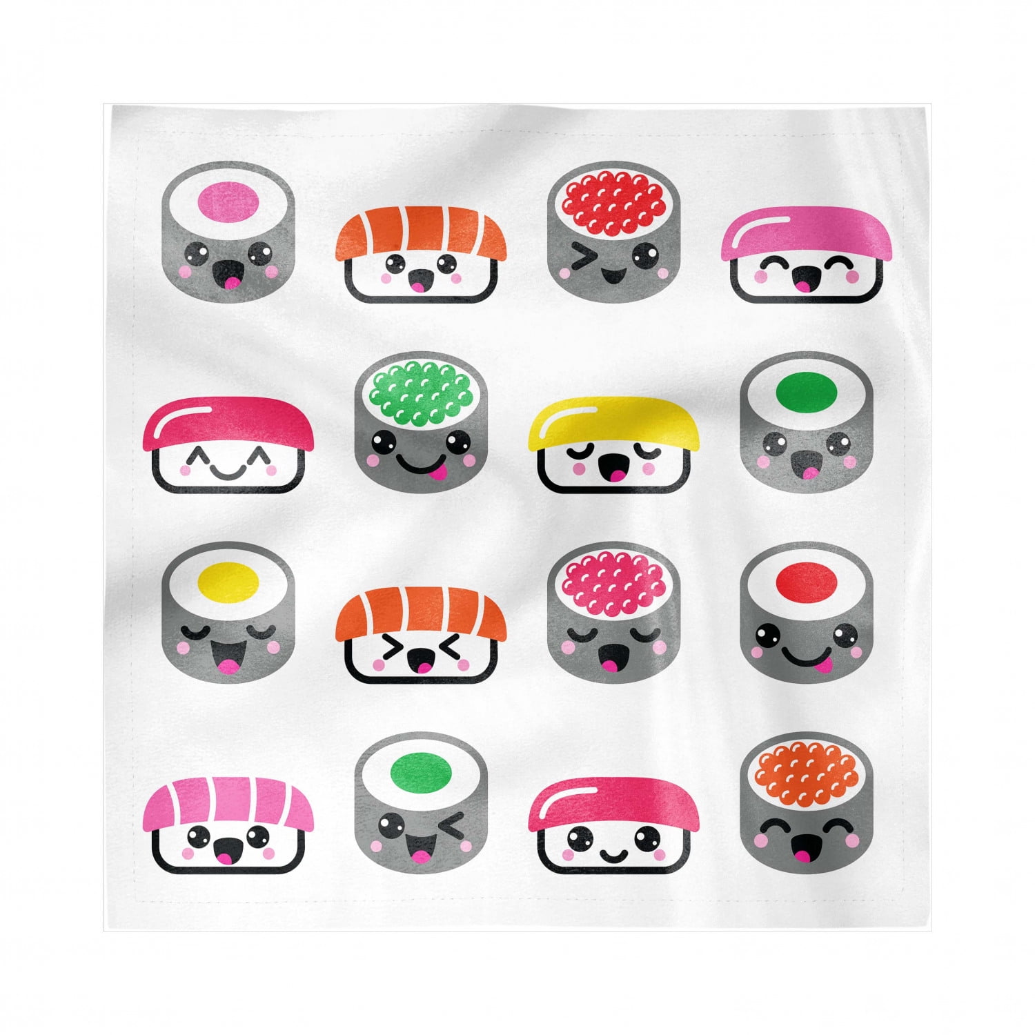 Kawaii Style Sushi Smiling and Yawning Expressions Kids Cartoon Concept Decorative 3 Piece Bedding Set with 2 Pillow Shams Ambesonne Sushi Duvet Cover Set Grey White Queen Size