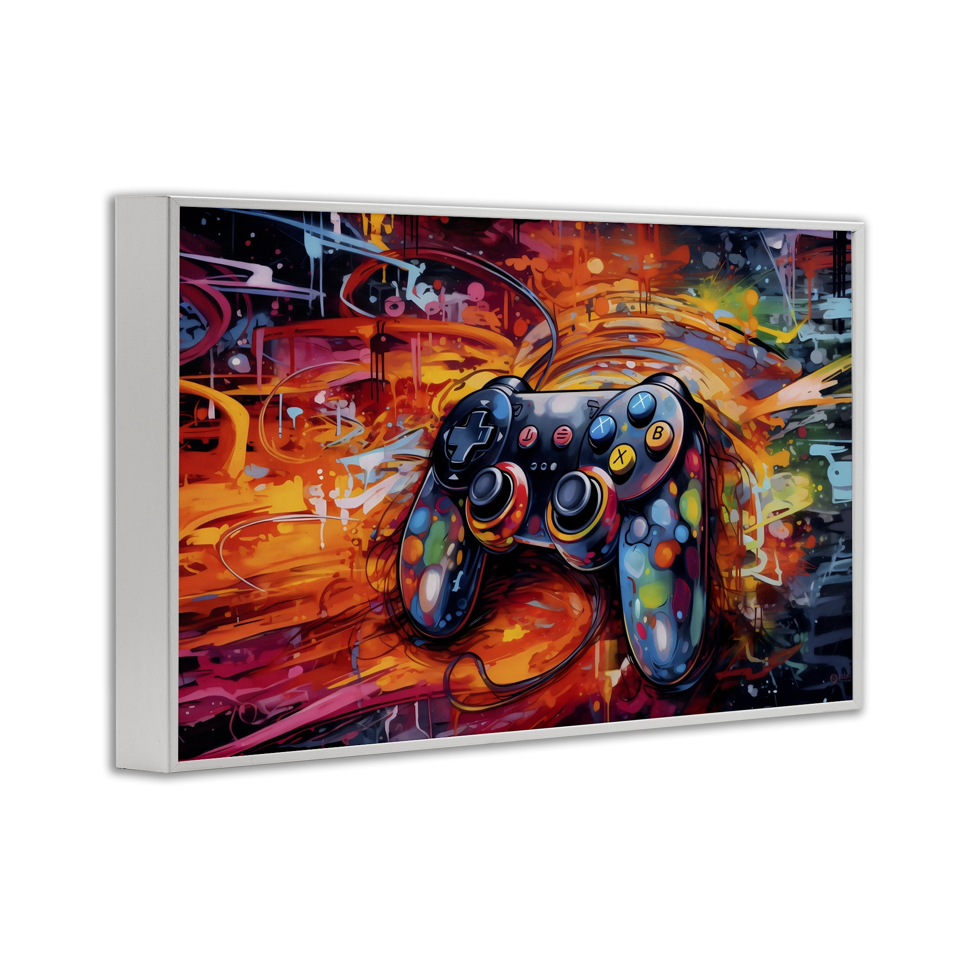 Stupell Industries Gaming Swirl Controller Energy White Framed Giclee Art, design by Creative Studio