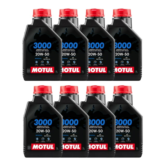 PAQ. DE 8 ACEITE PARA MOTO 4T MOTUL 3000 20W50 1L MINERAL