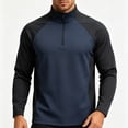 thumbnail image 5 of hoksml Men's Cotton Spandex Blend Color Block Raglan Long Sleeve Zip Neck Top, Half Zip Stand Collar Casual Athletic Daily Shirt, 5 of 5