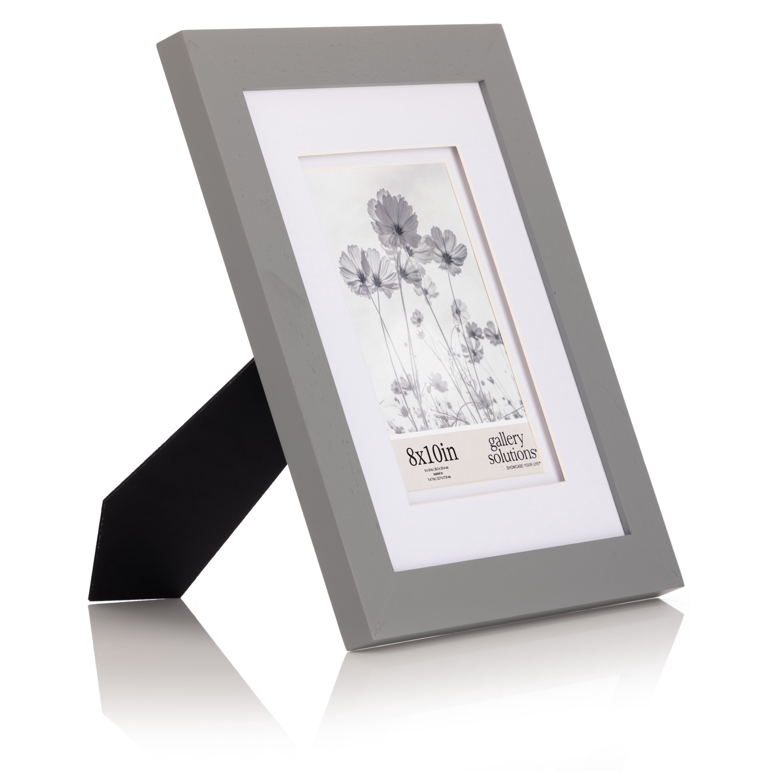 Gallery Solutions Flat Grey Picture Frame Double White Mat Airfloat Tabletop Wall Display 8" x 10" for 5" x 7" Photos 1-pack