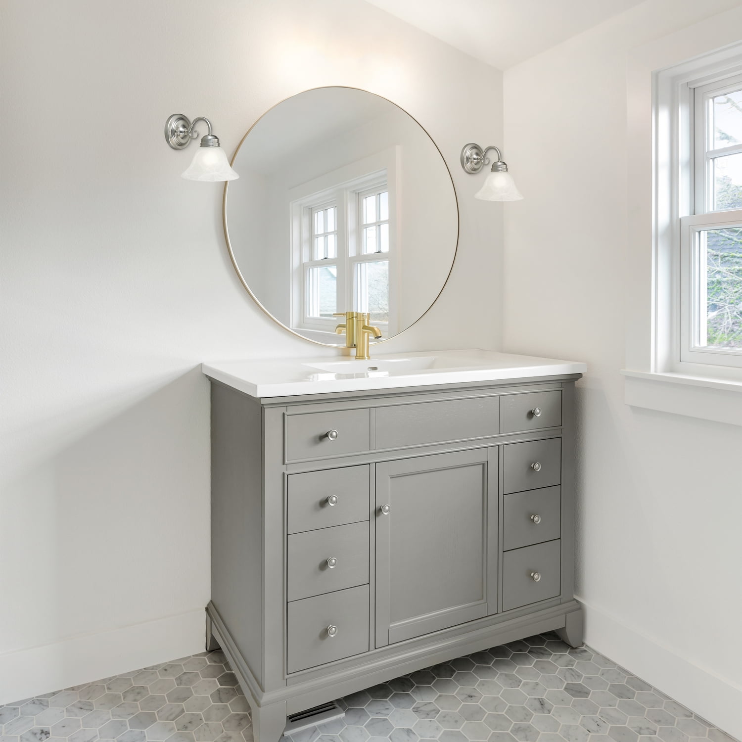 Design House Millbridge Traditional 1-Light Interior Dimmable Satin Nickel Wall Sconce with Alabaster Glass