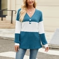 thumbnail image 2 of Lenpel Women's Tunic Tops Long Sleeve V Neck Quarter Button Color Block Ribbed Knit T Shirts Casual Loose Lightweight Sweaters(Blue,Medium), 2 of 7