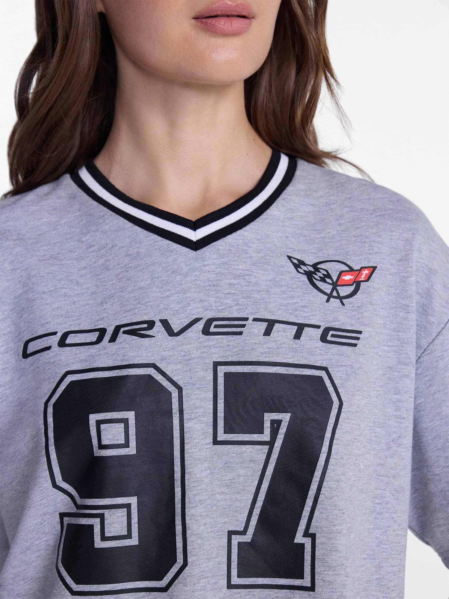 Corvette Women's French Terry Varsity Graphic Tee with Short Sleeves, Sizes XXS-XXL