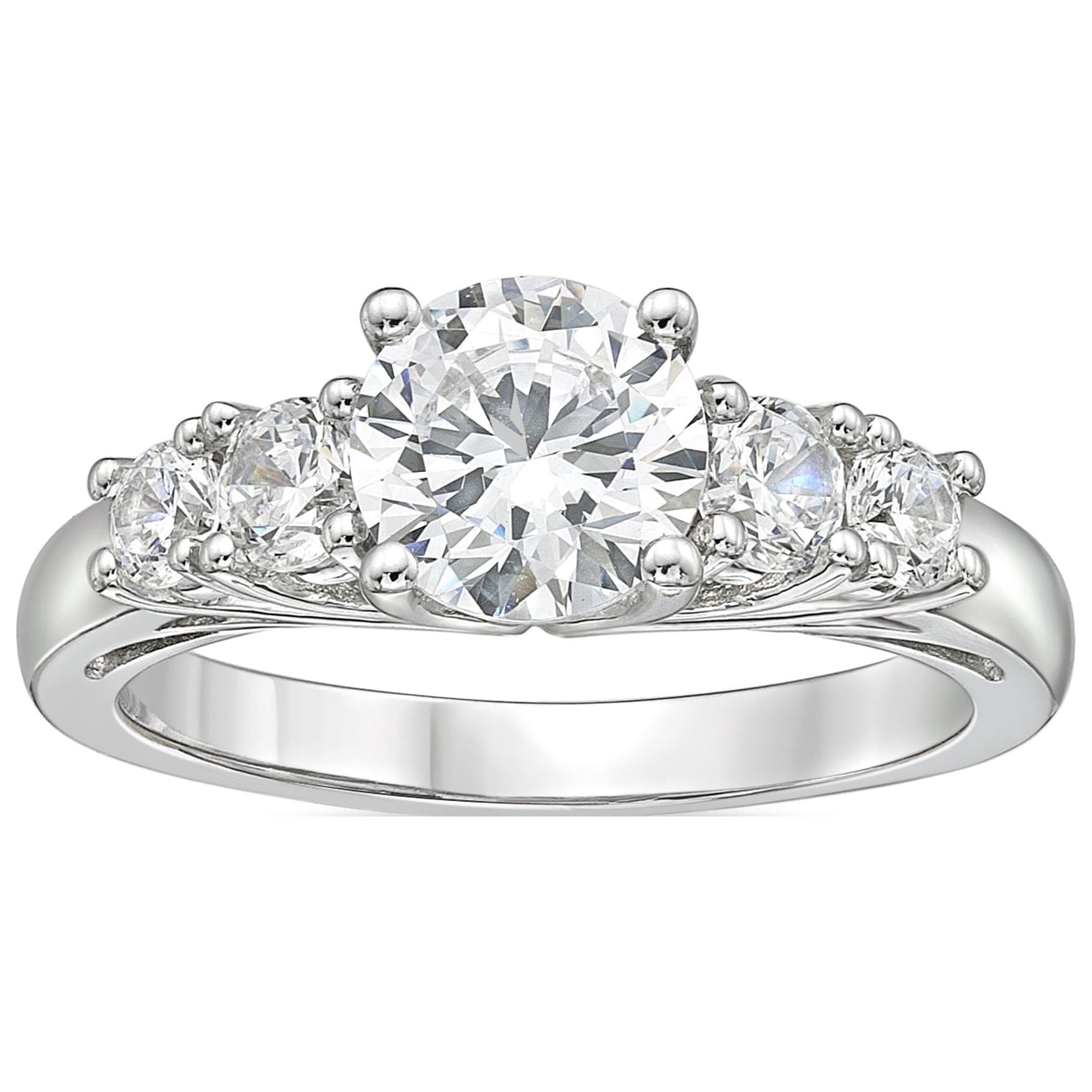 Jay Heart Designs 925 Sterling Silver 5 Stone Round Simulated White Diamond Ring