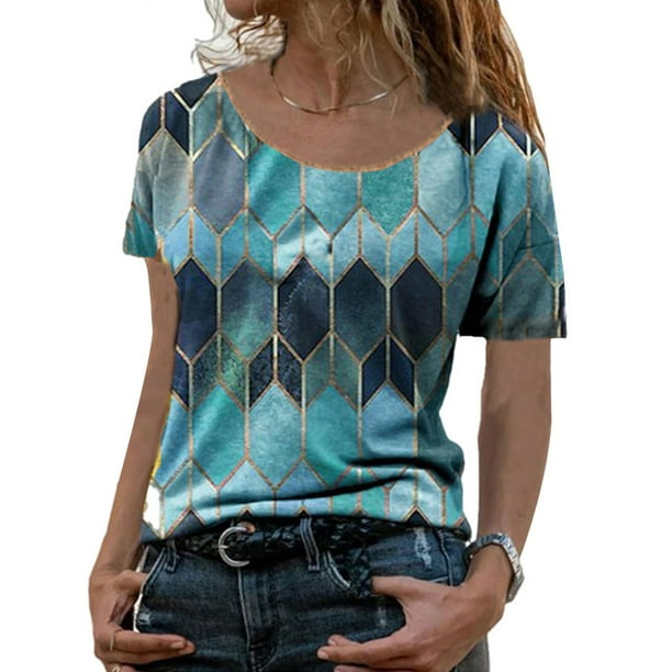 Wearella - Womens Tops Plus Size T-Shirts Retro Short Sleeve Crew Neck ...