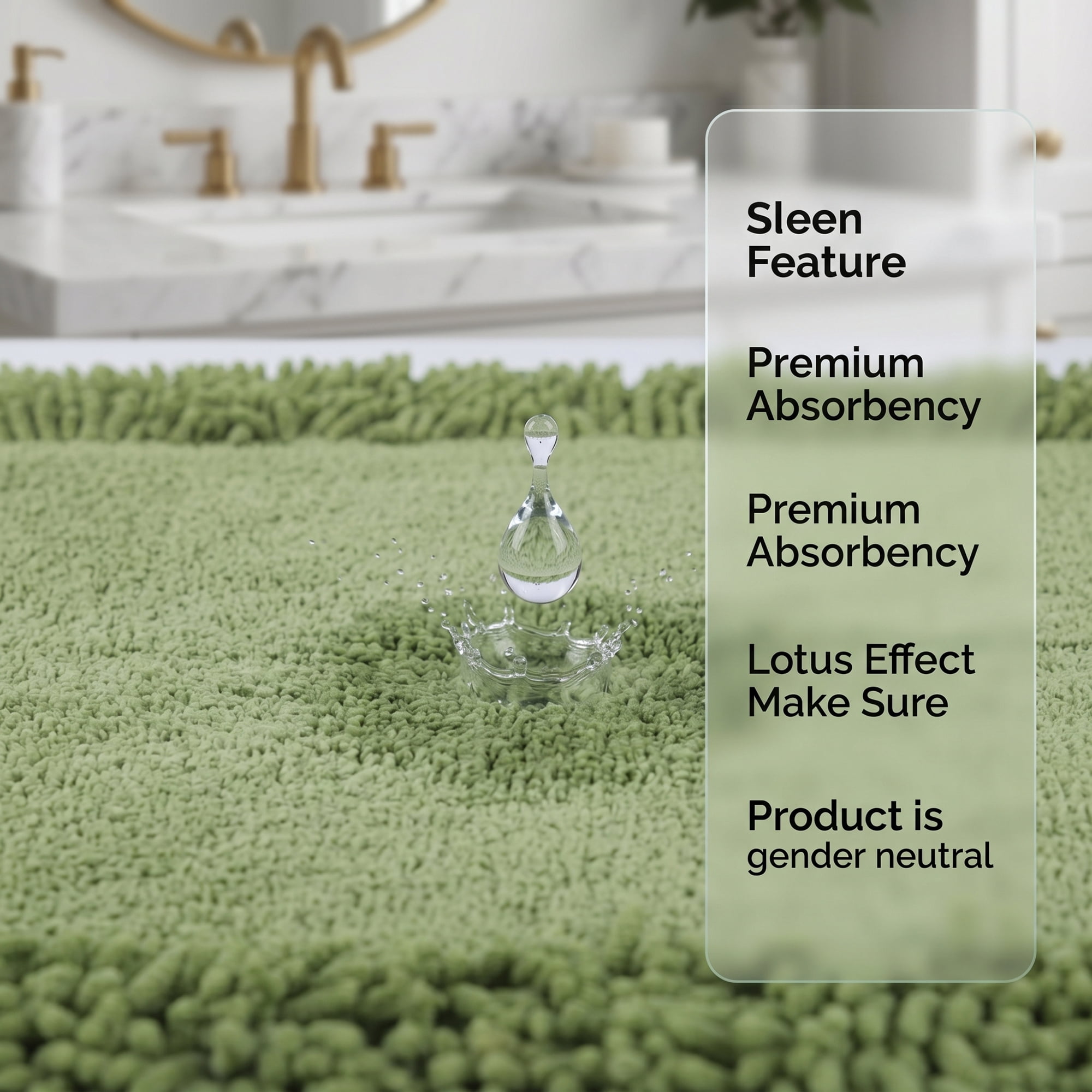 Unique Bargains Chenille Non Slip Bath Mat Ultra Soft Absorbent Shower Rug Green 24" x 16"