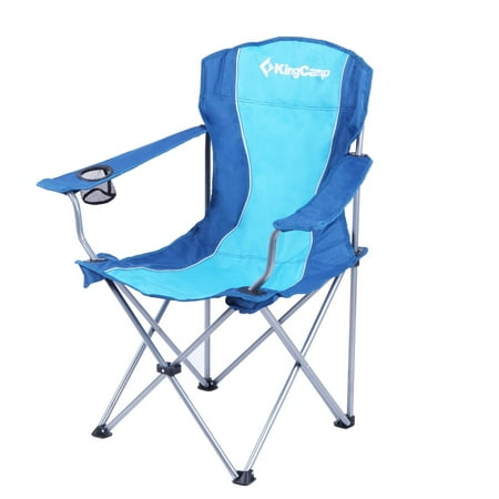 KingCamp Folding Camp Chair Quad Steel Frame Padded with armrest and Mesh Cup Holder Oversized Light Weight Portable Stable for Camping Fishing Beach Picnic Backpacking Outdoor with Carry
