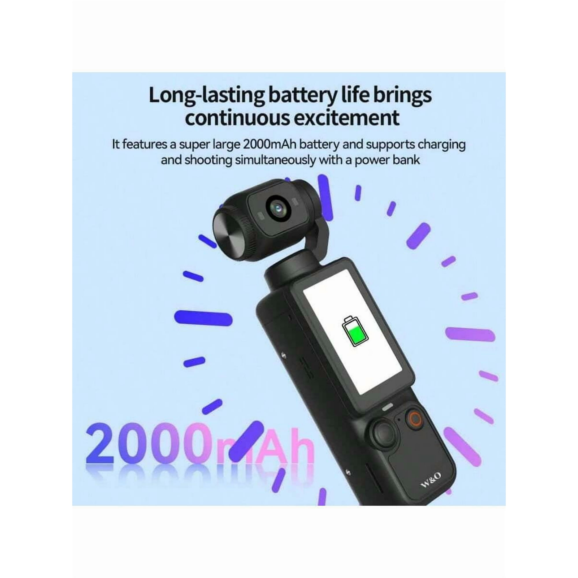 W&O 4K Handheld Digital Camera, 16x Zoom 180° Rotating Lens, Autofocus Night Shooting, 2000mAh Battery for Outdoor Travel