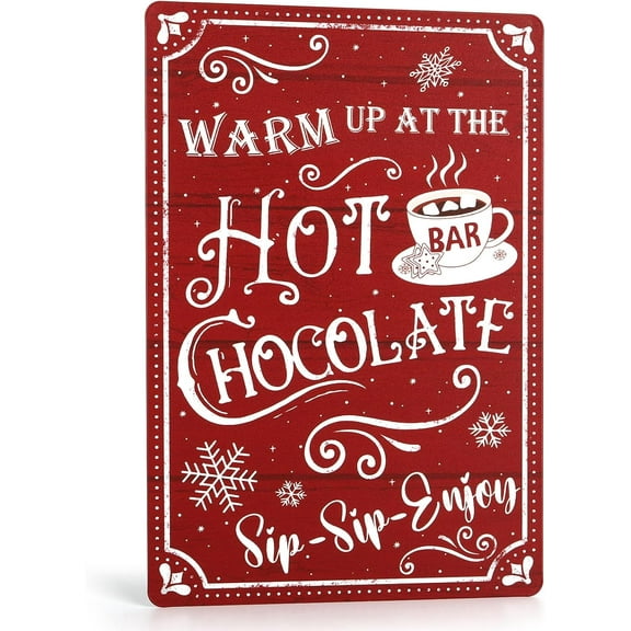 Vintage Red Hot Cocoa Bar Sign Metal Christmas Wall Decorations Coffee Bar Kitchen Decor Hot Chocolate Supplies Cocoa Station Candy Tea Bar Tin Accessories 12x8 Inch