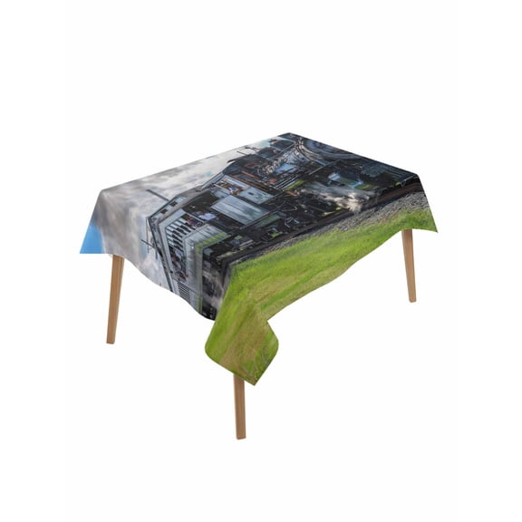 Watercolor Trains Table Cloth, Waterproof Tablecloth for Rectangle Tables, Modern Nature Landscape Blue Green Reusable Washable Fabric Table Cover for Restaurant Kitchen Dining Tables 52"x70"