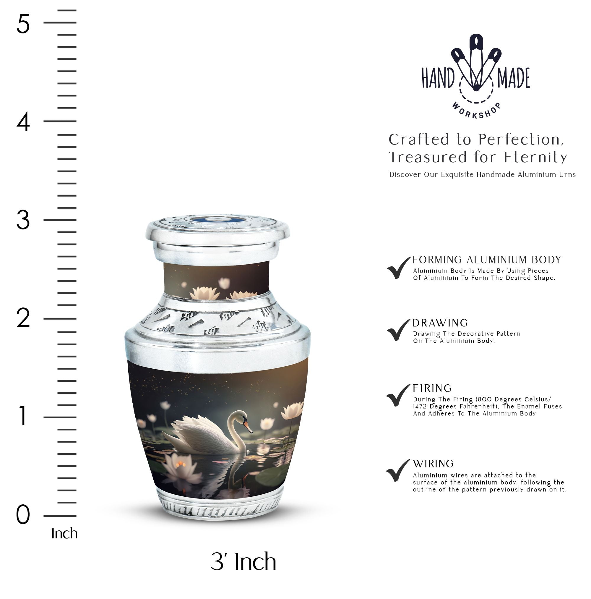 swan Petite Ashes Keepsake - Miniature Urn for Human Ashes Elegance Funeral Urns For Human Ashes - Memorial Urns 3 Inch, Set Of 2