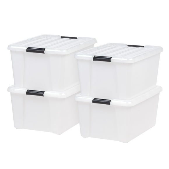 IRIS Boîte de Rangement en Plastique de 42 L avec Boucles, Perle, Lot de 4