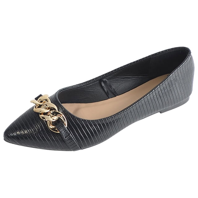 Wolfast Chaussures Confortables pour Femmes avec Nœud Plat en Métal, Noir