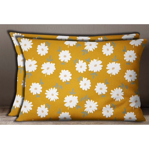 S4Sassy Ocher Yellow 2 Pcs Floral Print Cotton Poplin Sham Pillow Case Cushion Cover-12 x 18 Inches