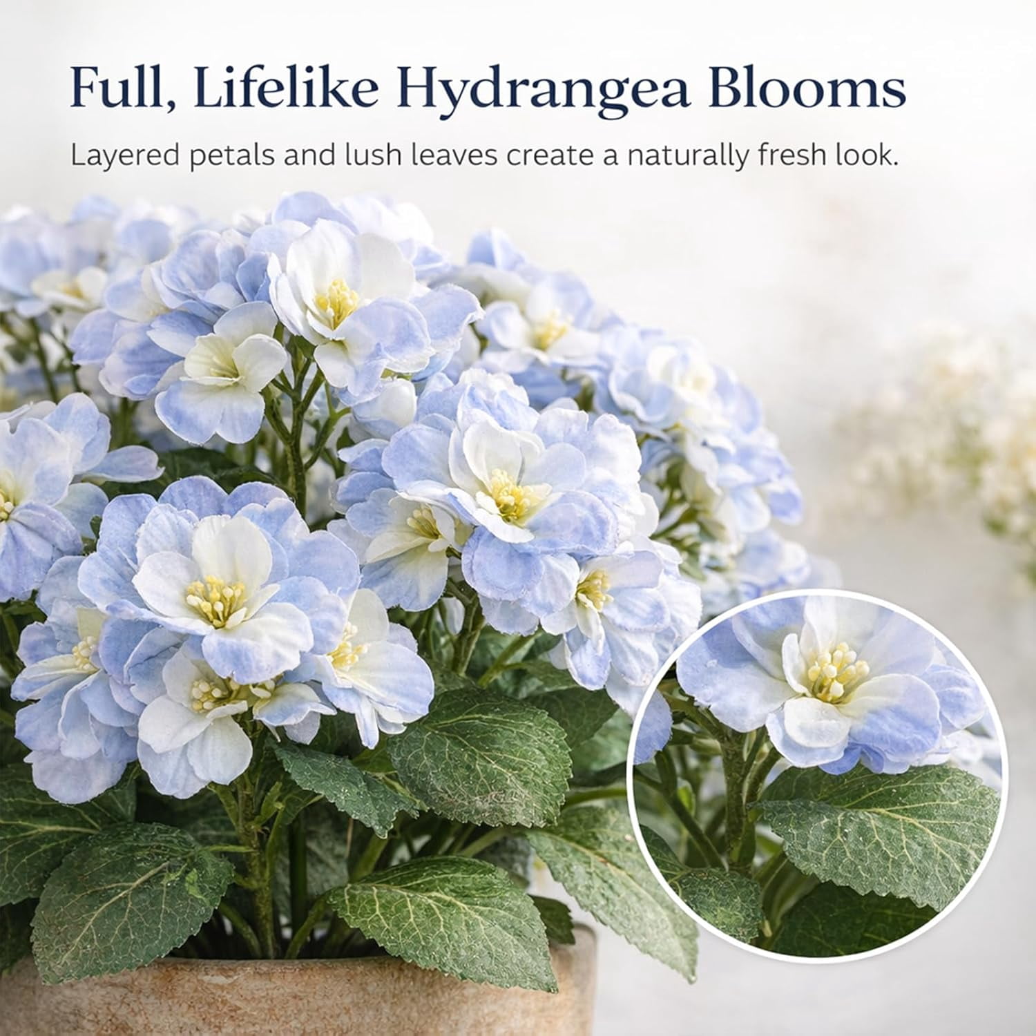 Spring Porch Refresh Hydrangea, Artificial Hydrangea Stems, Realistic Faux Flowers, UV Resistant Outdoor Floral Decor for Porch, Garden, Home and Corridor