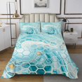thumbnail image 1 of Erosebridal Aqua Blue Marble Coverlet Set Queen, Abstract Honeycomb Bedding Set 3 Pieces, 1 of 5