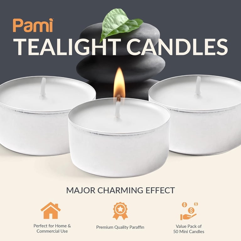 PAMI Unscented White Tealight Candles, 50 Pack photo 3