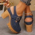 thumbnail image 3 of Rokment Womens Vintage Clogs Dress Sandals 2026 Spring Summer Casual Leather Hollow out Buckles Closed Toe Platform Chunky Block High Heels Slingback Pumps Navy Size 8.5, 3 of 6