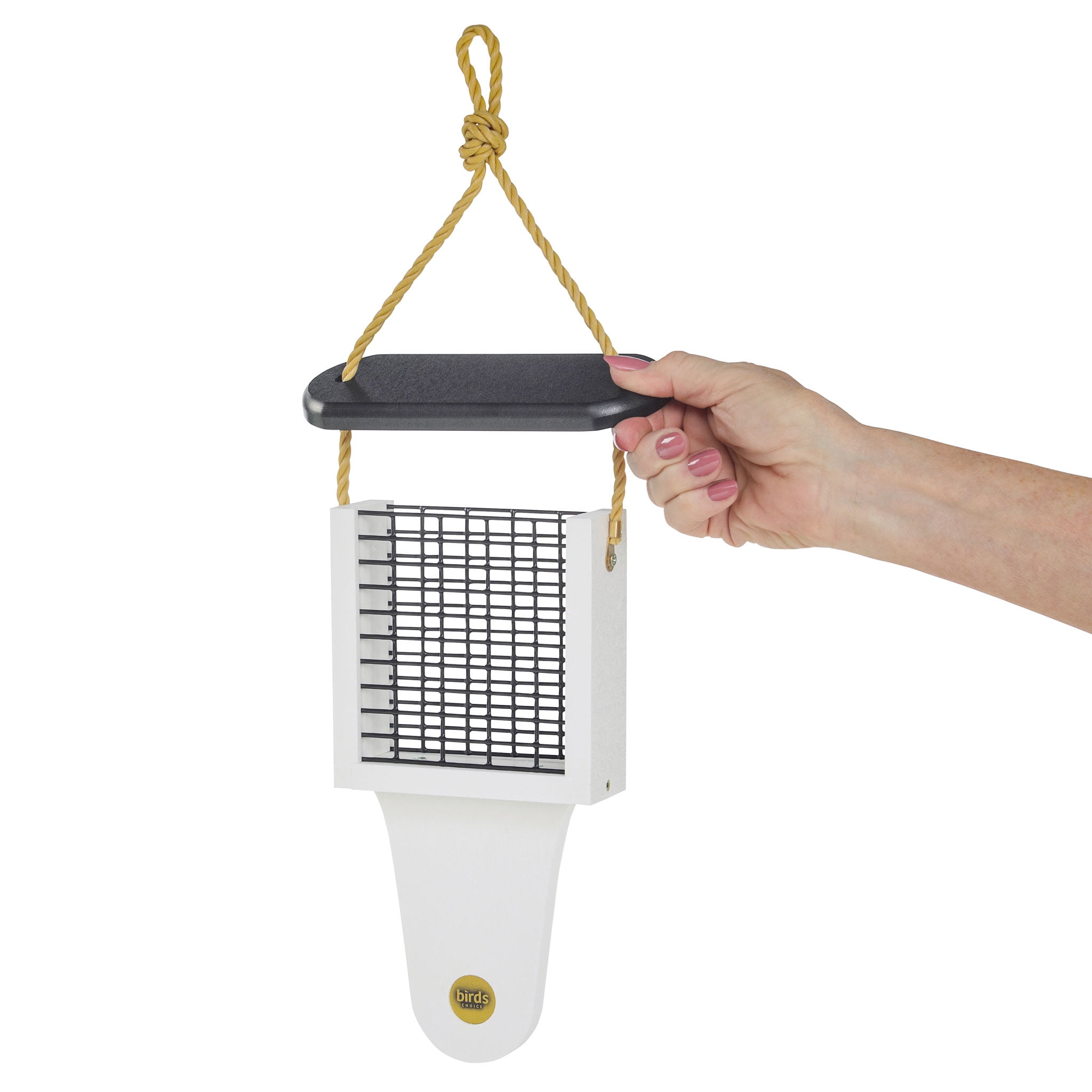 Birds Choice Modern Farmhouse Hanging Suet Bird Feeder with Tail Prop, Black/White