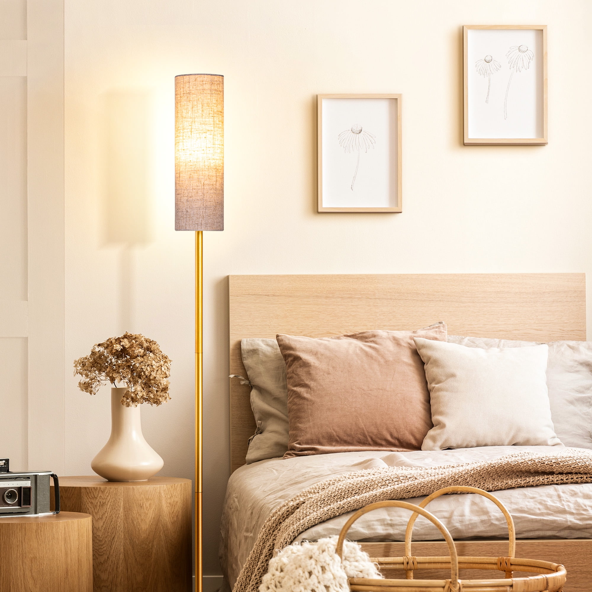 EDISHINE 65in Gold Floor Lamps with Remote for Living Room, 2700K-6000K, Standing Tall Lamp with Night Light Mode and Timer, LED Bulb Included