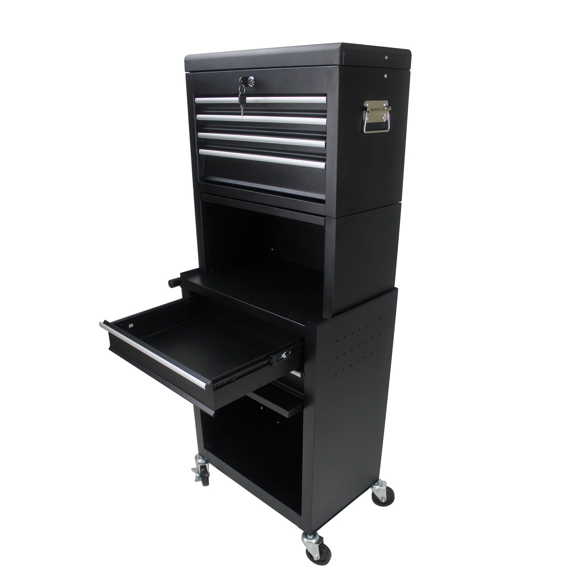 Seizeen 6-Drawer Rolling Tool Box, 3-IN-1 Metal Tool Chest Detachable, Garage Storage Cabinet for Tool Organizer, Black Toolbox On Wheels Lockable