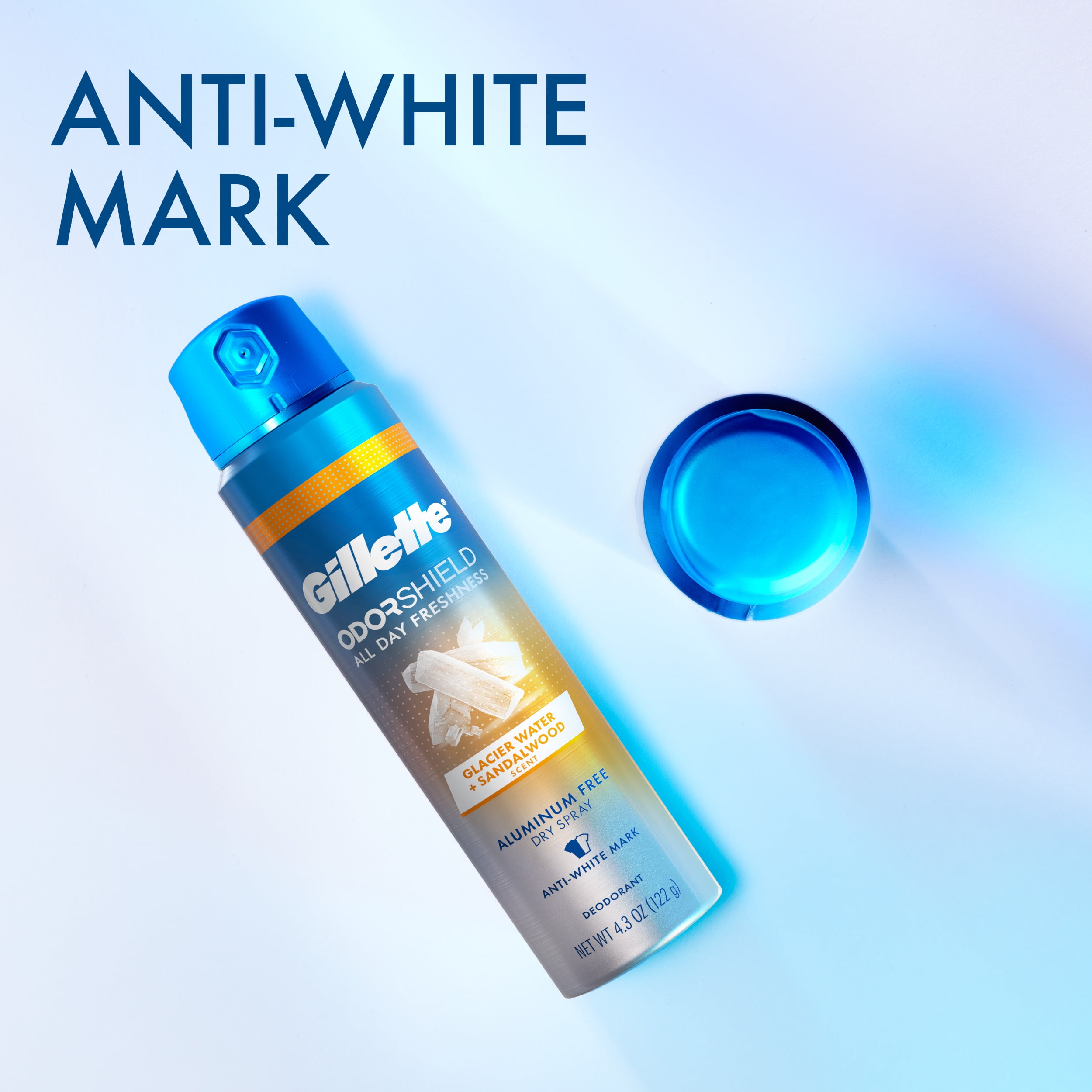 Gillette Aluminum Free Men's Deodorant ODOR SHIELD Spray Glacier Water + Sandalwood, 4.3oz