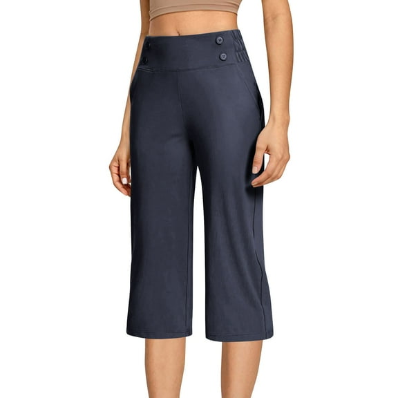 ZyeKqe Womens Capri Pants High Waist Stretch Dress Pants Summer Straight Leg Office Work Golf Capris