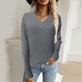 thumbnail image 3 of Vedolay Women's Fall Tops Women's V Neck Sweater Long Sleeve Drop Shoulder Oversized Knit Pullover Tops,Gray L, 3 of 4