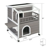 Ktaxon Outdoor Cat House Wooden, 2-Story Outside Cat Shelter Condo Enclosure with Escape Door, Weatherproof Openable Roof, Gray