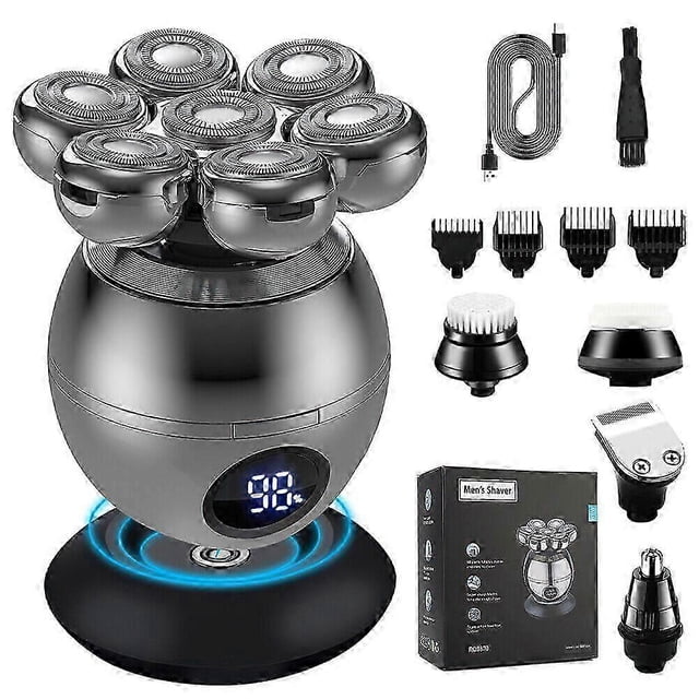 Electric Shaver for Bald Men, 6 in 1 Electric Razor with Ergonomic Design for Easy Handling, Lithium Power Cordless Charge for Up to 90 Minutes of