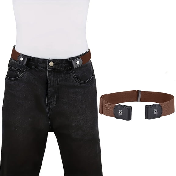 No Buckle Elastic Belt for Men, Invisible Buckleless Stretch Belt for Men Women Brown
