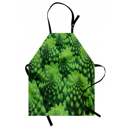 Nature Apron Broccoli Kale Mother Earth Herbs Themed Fractal Background Foliage Modern Design, Unisex Kitchen Bib Apron with Adjustable Neck for Cooking Baking Gardening, Lime Green, by