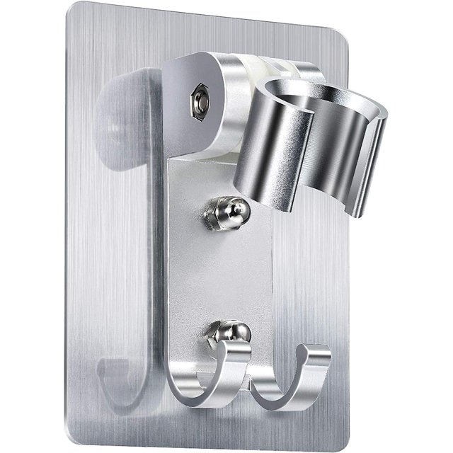 2 Piezas Soporte para Cabezal de Ducha Adhesivo Fuerte Soporte para Montaje en Pared Soporte para Varita de Ducha Ajustable con 2 Ganchos para Colgar No Necesita Taladro (1)