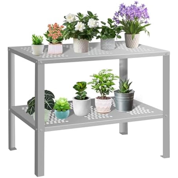 42''D x 24''W x 32''H Aluminum Greenhouse Outdoor Potting Bench Table, Multi-use Double Layers Garden Workstation Work Bench for Greenhouse, Patio, Porch$$Garden & Patio