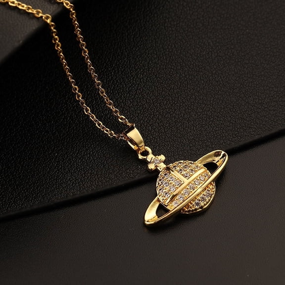 Planet Shape 14K Yellow Gold Necklace Simple Charm Shiny Geometric Shape Pendant Birthday Gift for Women Exquisite Jewelry UA354