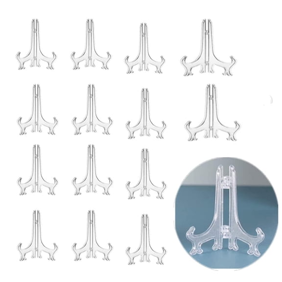 15PCS 5-Inch Clear Mini Easel Stands, Plastic Display Holders for Picture Frames, Plates, Collectibles, Home Decor, Weddings and Parties