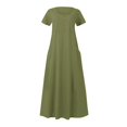 thumbnail image 5 of Jacenvly New Formal Dresses for Women Solid Color Short Sleeved Cotton Linen Dress Long Skirt Quick Drying Trendy Beach Dresses for Women 2024 Vacation Army Green, 5 of 6