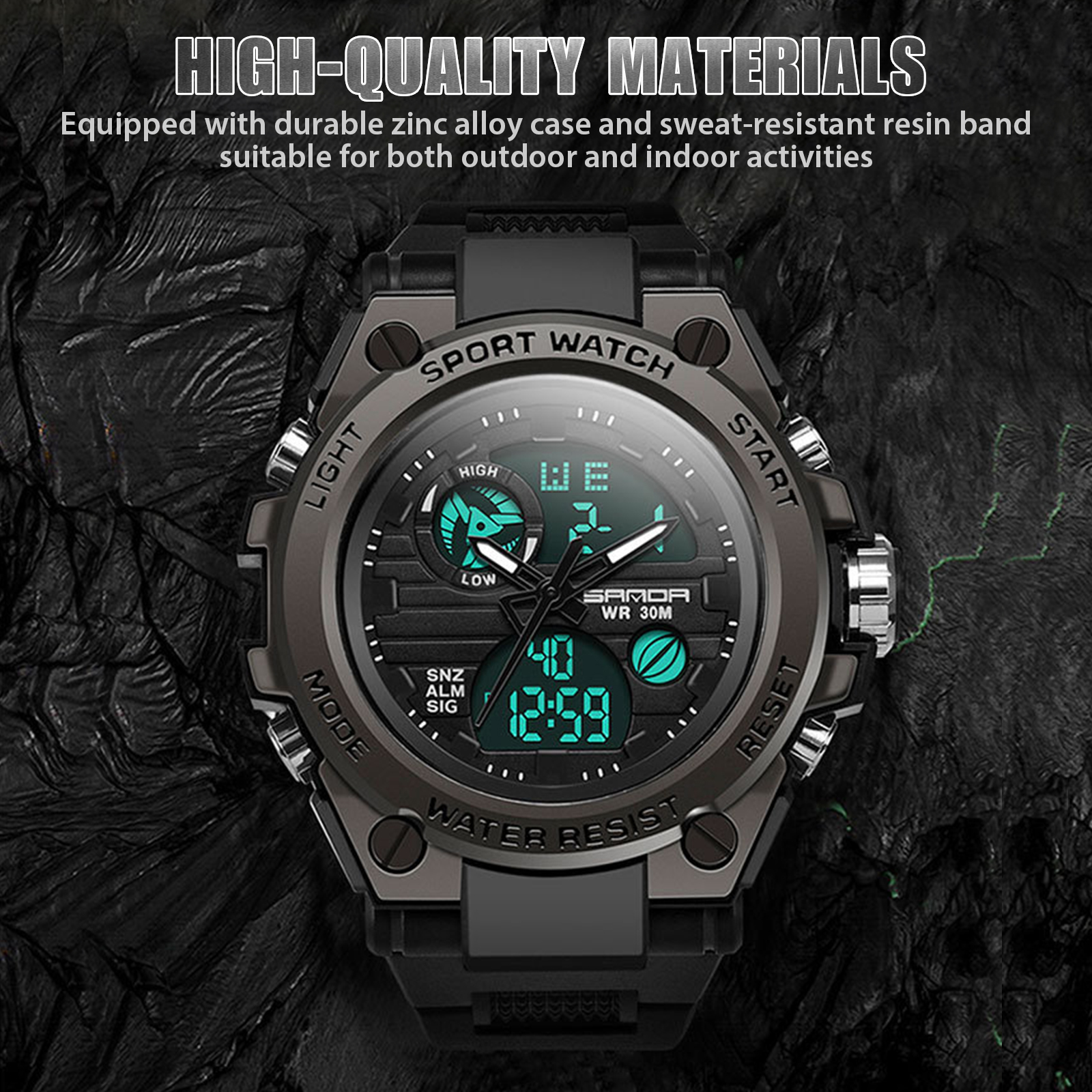 Men's Military Tactical Watch, EEEkit Digital Sports Outdoor Watch for Men, Waterproof Analog Wristwatch, Large Face Alarm Dual Time Army Watches with LED Stopwatch Calendar Day Date - image 3 of 9