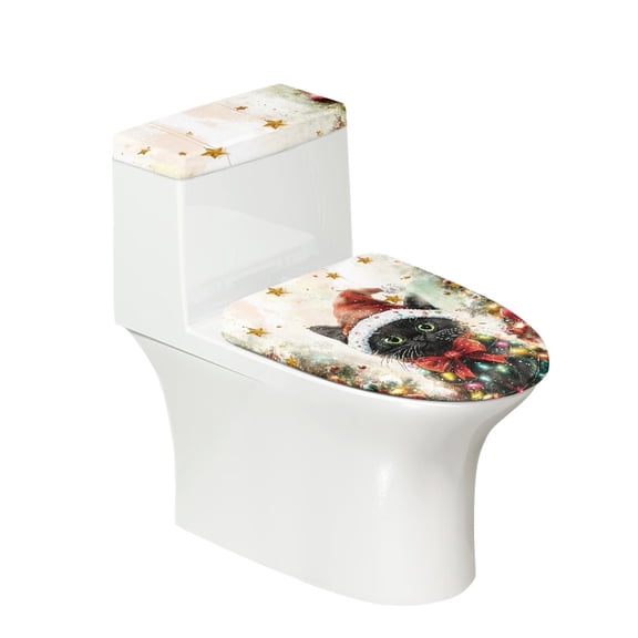 HELLHERO Christmas Kitten and Star Bathroom Seat Covers & 2 Pieces Lid Cover Set for Toilet & Soft for Modern Bathrooms