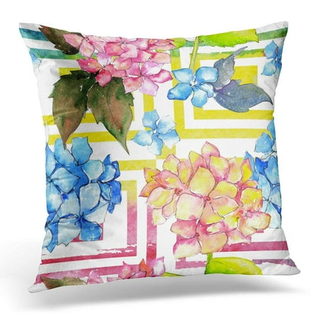 ARHOME Wildflower Hydrangea Flower Pattern in Watercolor Style Full Name of The Plant Aquarelle Wild for Border Pillow Case Pillow Cover 20x20