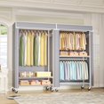 thumbnail image 4 of White Rack With Grey Cover Metal Garment Hanging Clothes Storage Rack, 4 of 7