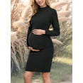thumbnail image 2 of Long Sleeve Knit Maternity Dress Clothes for Women Ruched Bodycon Dress Pregnancy Clothes, 2 of 6