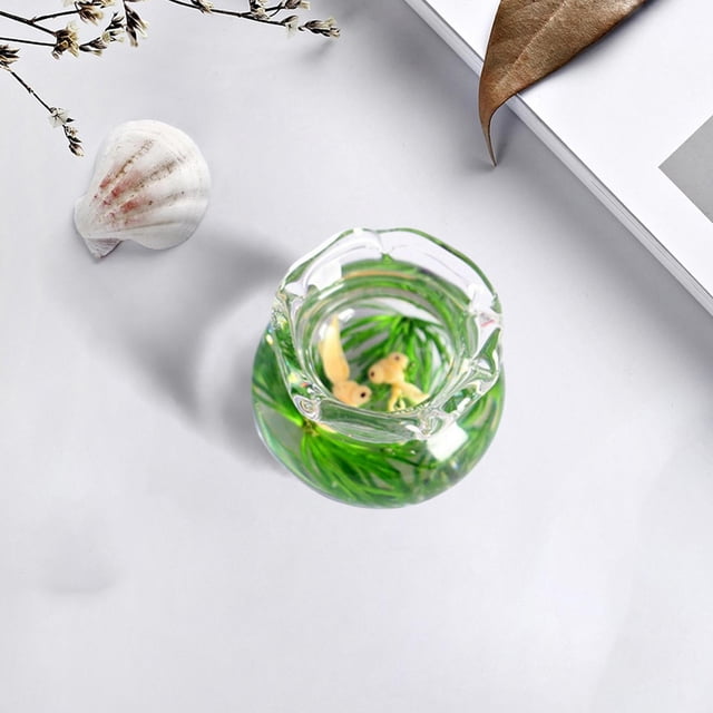 en miniatura de cristal, dorada, pequeña, accesorios de , acuario de escritorio para decoración de Amarillo Hugo Cuenco en miniatura