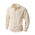thumbnail image 2 of Men's Linen Shirts Lapel Collar Long Sleeve Button Down Business Casual Blouse Solid Dress Shirt Officewear (3XL, Beige), 2 of 7