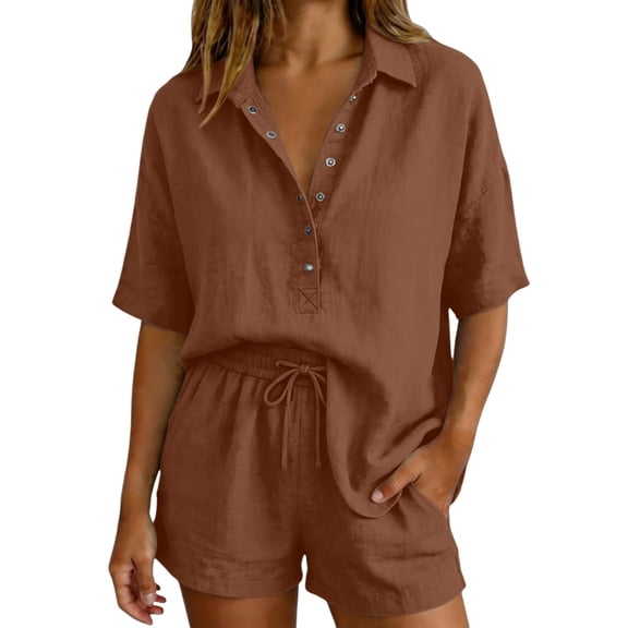 Linen Sets For Women 2 Piece Vacation Outfits For Women Short Sets Women 2 Piece Outfits Plus Size Two Piece Short Set Matching Set Summer Women Sets 2 Piece Outfits Women Linen Shorts Set