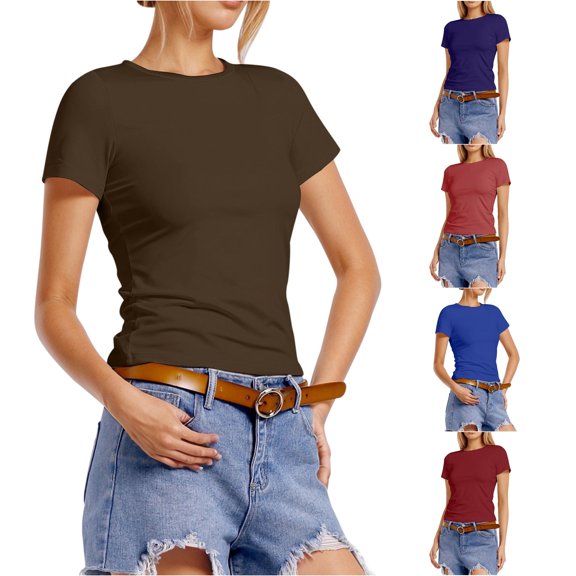 Kingdiese Womens Fashion Slim Fit Basic Short Sleeve T Shirt Casual Tee Top For Daily Wear Casual Summer Shirts, Size S