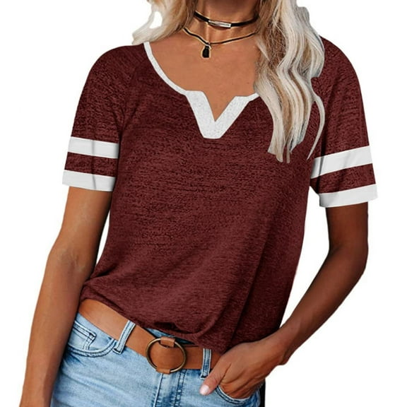 Sherrylily Summer Womens V Neck Tops Color Block Tunic Short Sleeve Casual Fashion T Shirts